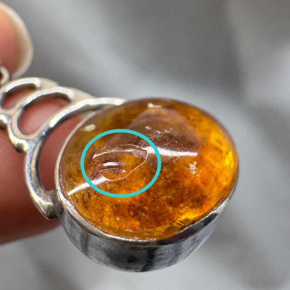 Unbranded Amber Pendant Unisex OS Orange Fair 925 Sterling Silver Geometric - Picture 5 of 9
